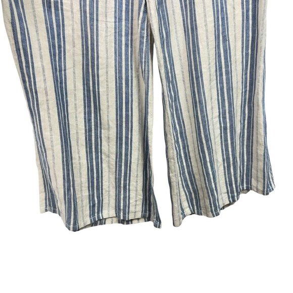 Christian Siriano Pants Womens Medium Blue Striped Wide Leg Pull On Linen Cotton - Picture 5 of 7
